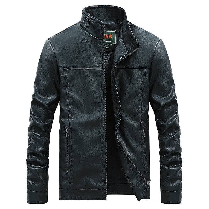 Herren Modernes Lederimitat-Fieldblouson mit Stehkragen und Reißverschlusstaschen Drune
