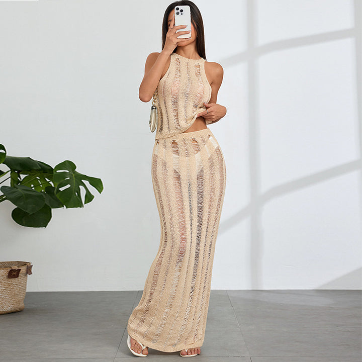 Damen Maxikleid mit transparenter Häkelstruktur und modischen Cut-Outs Drune