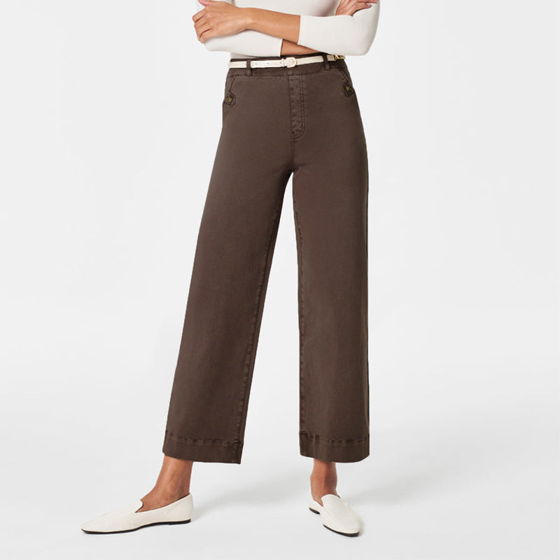 Damen Weite High-Waist Hose mit modischen Knopfdetails Drune