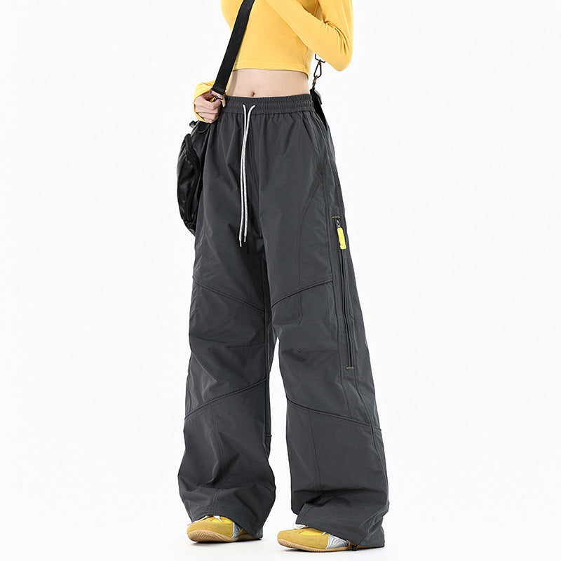 Damen Weite Utility-Cargohose mit elastischem Bund und Reißverschlusstaschen Drune