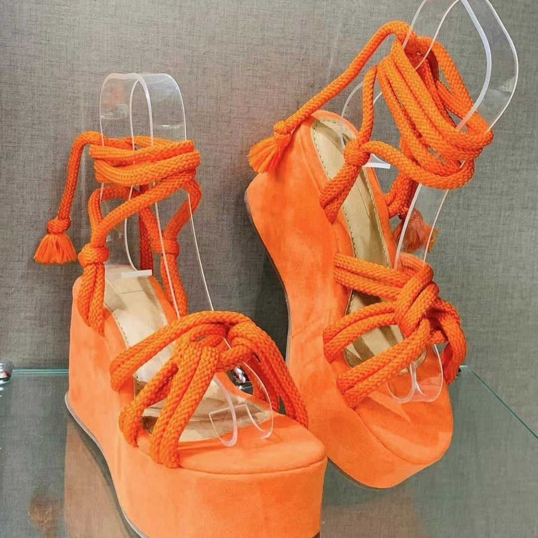 Damen Wedge-Sandalen mit geflochtenem Riemendesign und komfortabler Plateau-Sohle Drune
