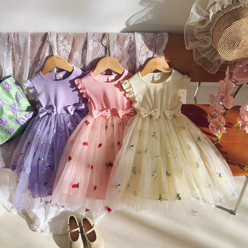 Mädchen Besticktes Tüll Festkleid mit Rüschensäumen Drune