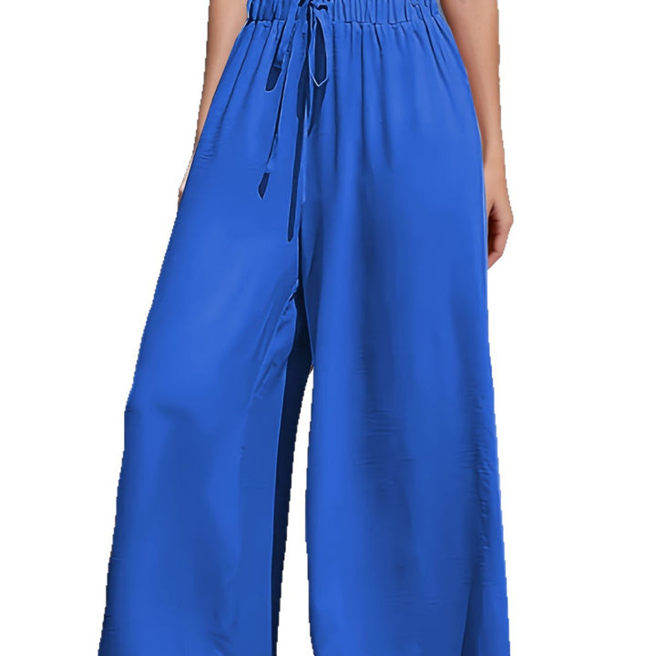 Damen Weite Palazzo‑Hose mit Paperbag‑Bund und Kordelzug Drune