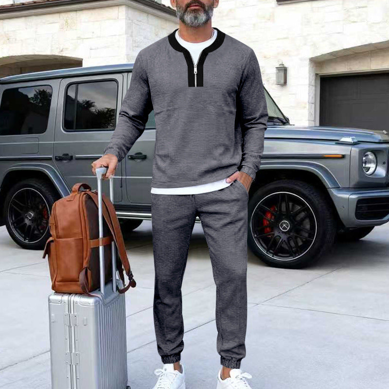 Herren Leichtes Henley-Loungewear-Set mit Kontrastkragen, Tunnelzug-Jogger und elastischen Bündchen Drune