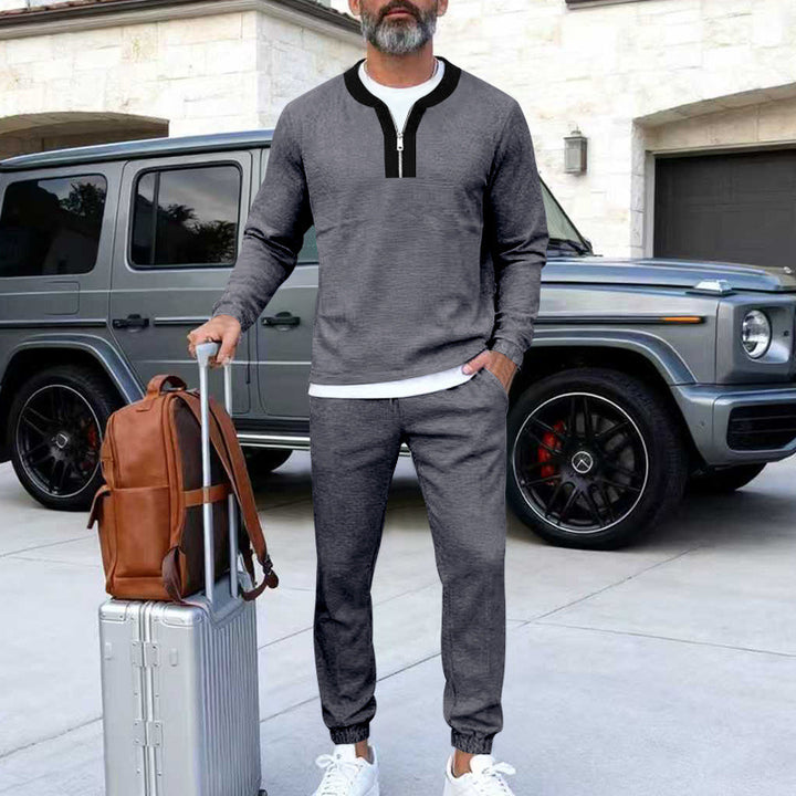 Herren Leichtes Henley-Loungewear-Set mit Kontrastkragen, Tunnelzug-Jogger und elastischen Bündchen Drune