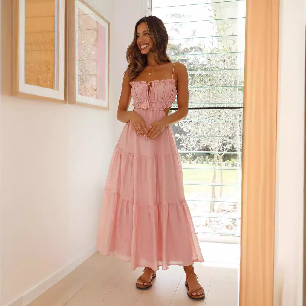 Damen Maxi-Hängemattenkleid mit Raffung und Spitzenakzenten Drune