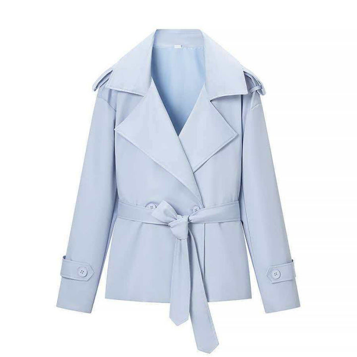 Damen 50+ kurzer Taillen-Trenchblazer mit Bindegürtel und weitem Revers Drune