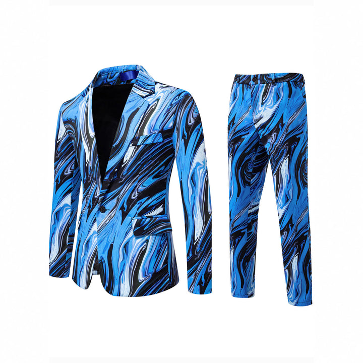 Herren Zweiteiliges Statement-Anzug mit schmal geschnittenem Sakko und Slim-Fit Hose im Marmorprint Drune