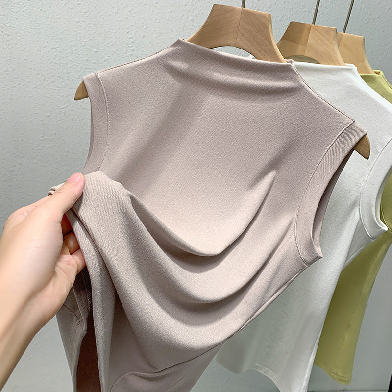 Damen ärmelloses Oberteil mit elegantem hohen Kragen und fließendem Material Drune