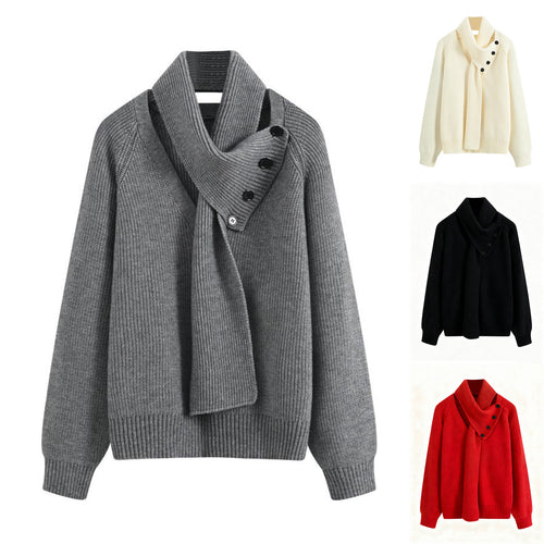 Damen Grobstrickpullover mit asymmetrischem Kragen Drune