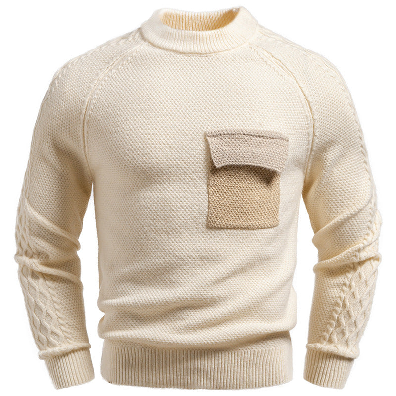 Herren Pullover aus Strukturstrick mit Rundhals, aufgesetzter Brusttasche und Zopfmuster-Ärmeln Drune