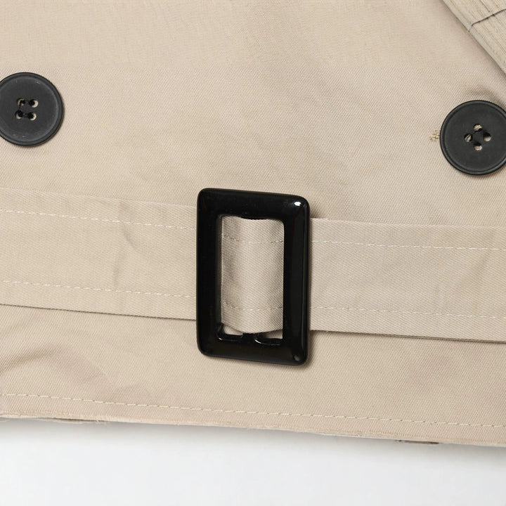Damen Cropped-Trenchcoat mit doppelreihiger Knopfleiste, Schulterklappen und Taillengürtel Drune