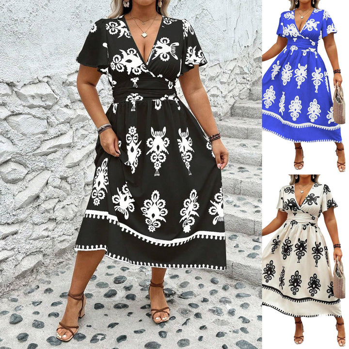 Damen Wickel-Midikleid mit taillierter Drapierung und dekorativem Bordürenprint Drune