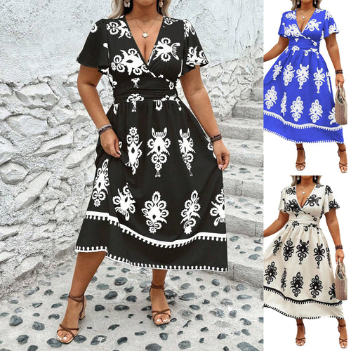 Damen Wickel-Midikleid mit taillierter Drapierung und dekorativem Bordürenprint Drune