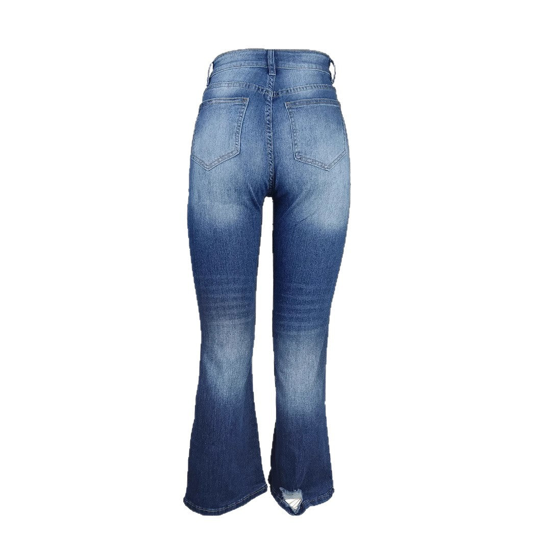 Damen Weite High-Waist Denim-Jeans im Wide‑Leg-Look mit gezielten Destroyed-Details Drune