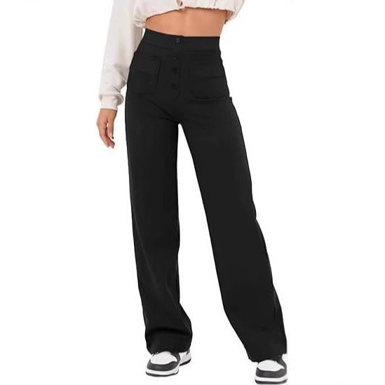 Damen Hochtaillierte weite Hose mit Knopfleiste und aufgesetzten Taschen Drune