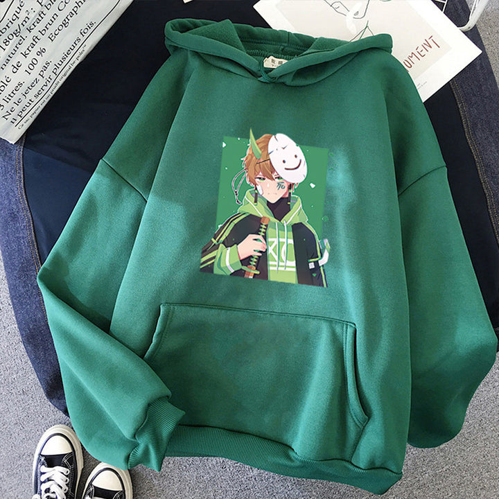 Damen nan Kapuzenpullover mit geprintetem Manga-Motiv und weichem Fleece-Innenfutter Drune