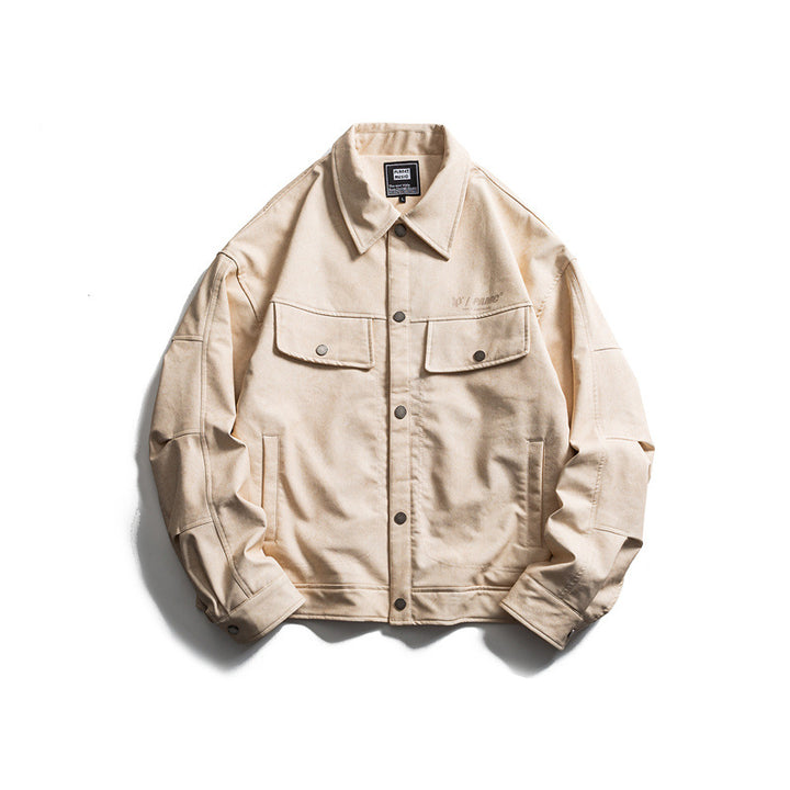Herren Kurz geschnittener Canvas‑Trucker mit Veloursoptik, Pattentaschen und Druckknopfleiste Drune