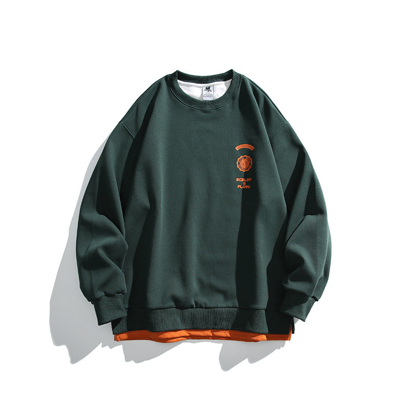 Unisex Oversize-Sweatshirt mit großflächigem Rückenprint, Lagenoptik und gerippten Bündchen Drune