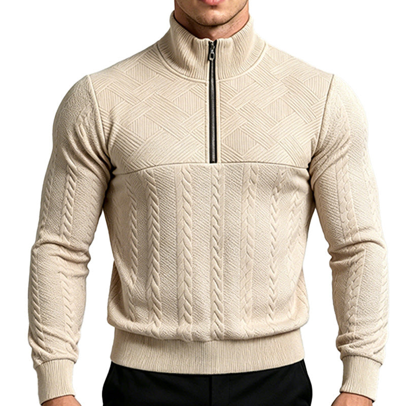 Herren Strickpullover mit halbem Reißverschluss und Zopfmuster Drune