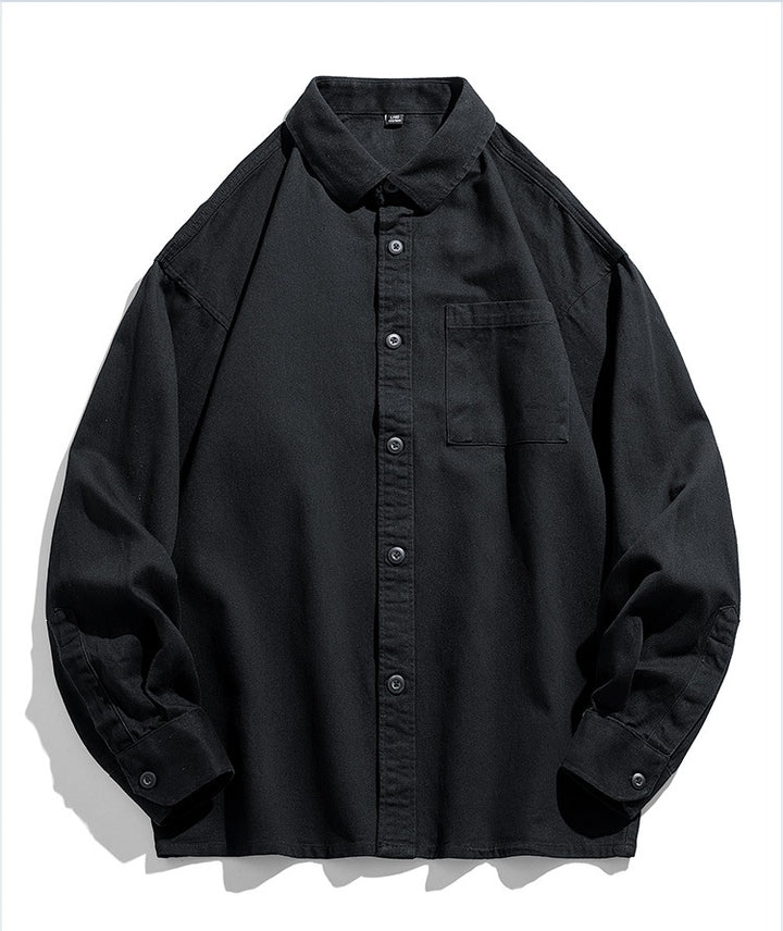 Herren Lockeres Overshirt-Hemd aus Baumwollmix mit Brusttasche und überschnittener Schulter Drune