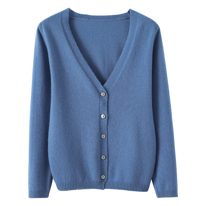 Damen Leichter V‑Ausschnitt-Cardigan aus Kaschmir‑Mix mit feiner Rippkante Drune