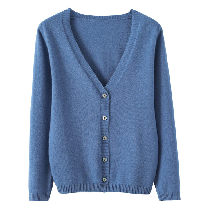 Damen Leichter V‑Ausschnitt-Cardigan aus Kaschmir‑Mix mit feiner Rippkante Drune
