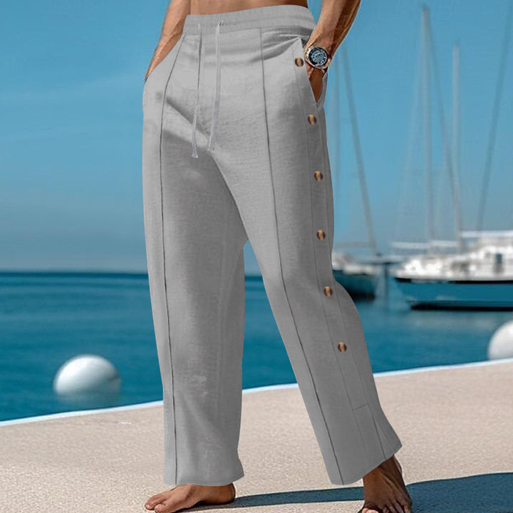 Herren nan maritime Relaxhose mit weitem Bein, elastischem Kordelzugbund und seitlicher Knopfleiste Drune