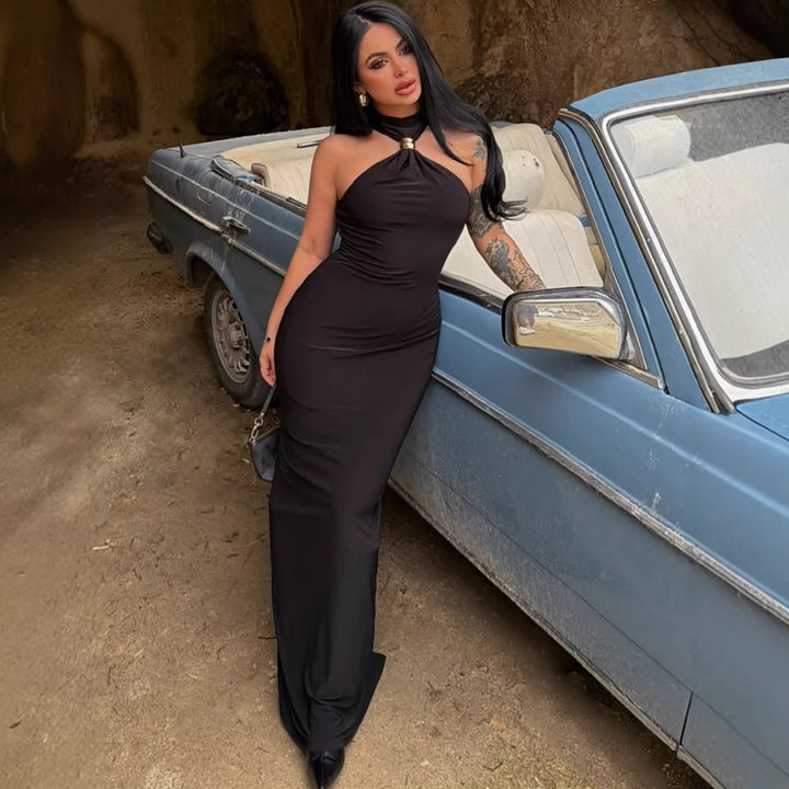 Damen Maxikleid mit asymmetrischem Ausschnitt und elegantem Design Drune
