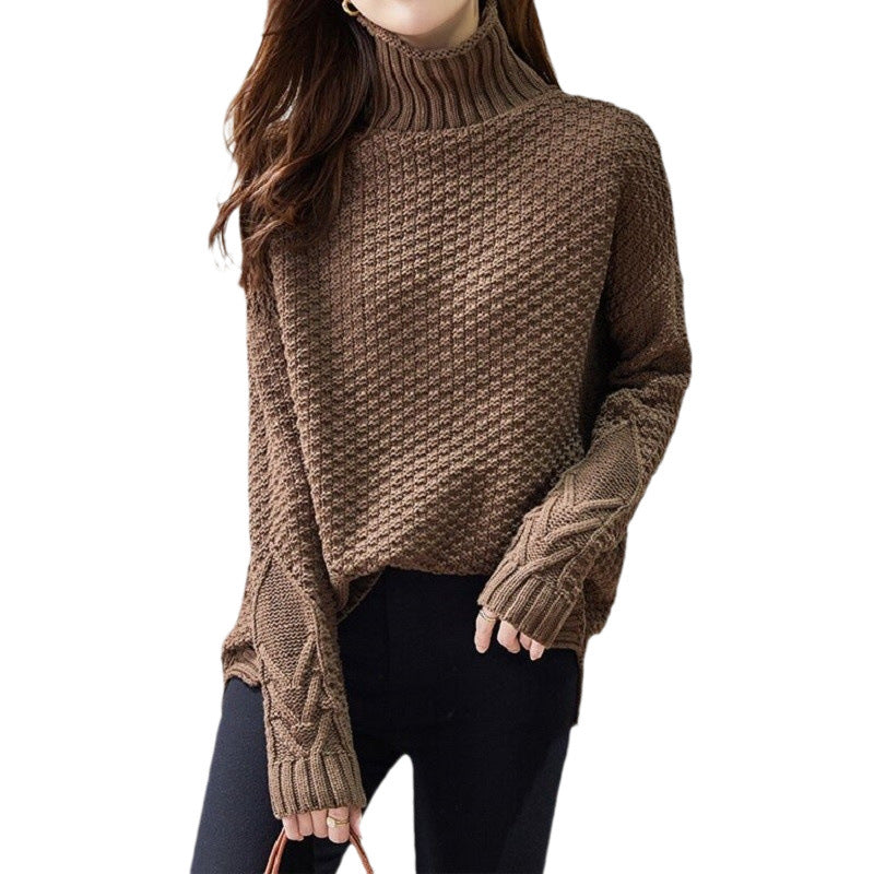 Damen Grobstrickpullover mit hohem Kragen und strukturiertem Design Drune