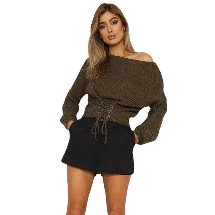 Damen cropped Strickpullover mit trendiger Schnürung Drune