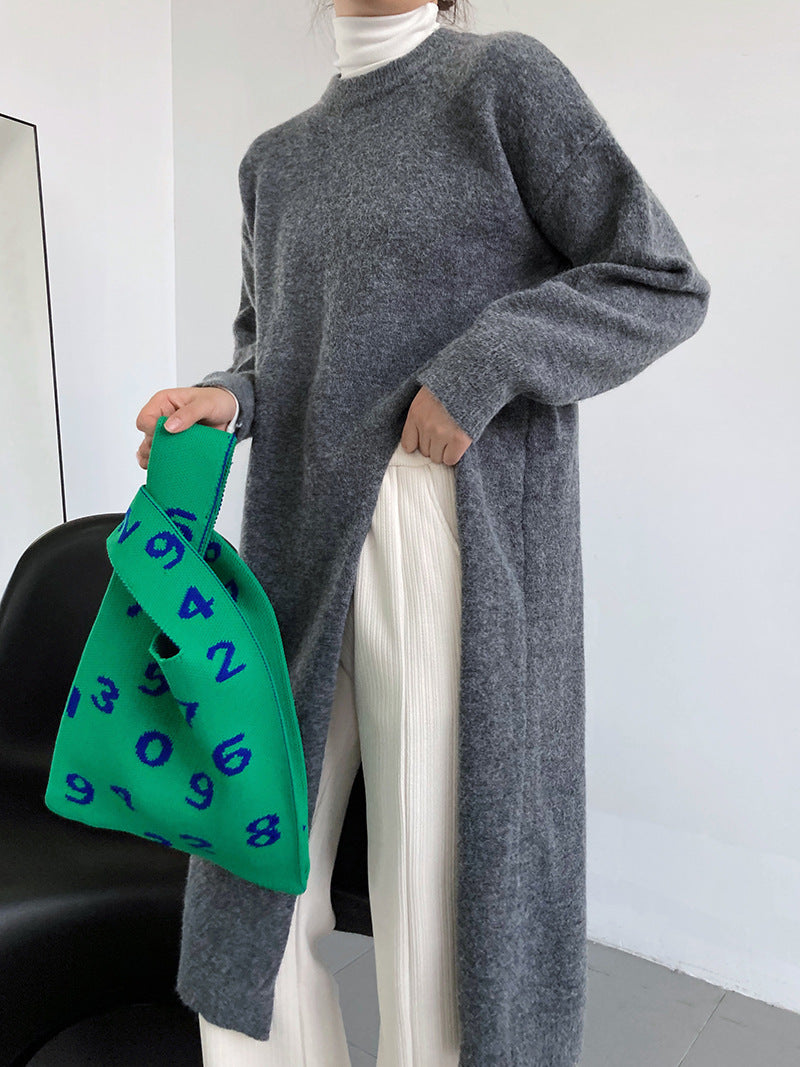 Damen modisches Strickkleid mit seitlichem Schlitz und großzügigem Schnitt Drune