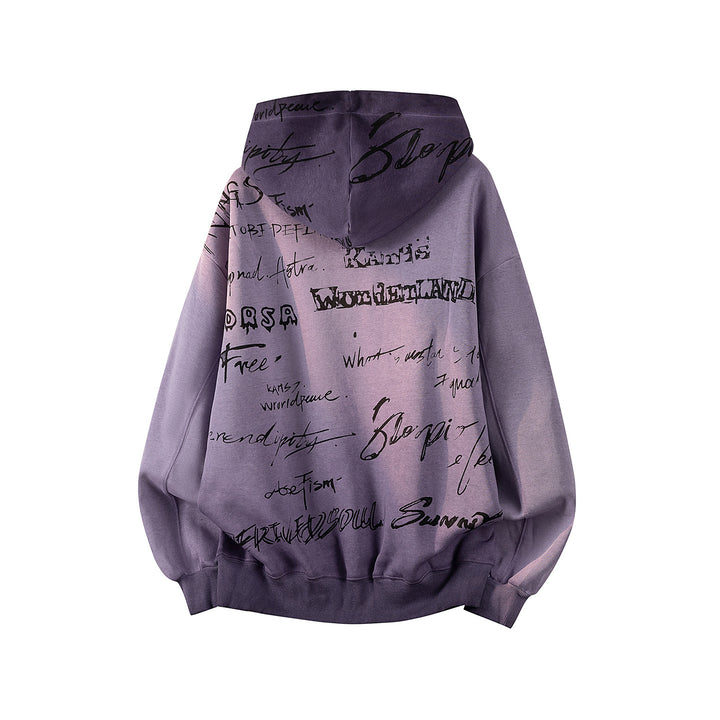 Unisex Oversize Kapuzenpullover mit handschriftlichem Grafik-Print, Kängurutasche & geripptem Saum Drune