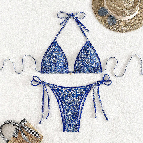 Damen Triangel-Bikini mit verstellbaren Bindebändern und floralem Print Drune