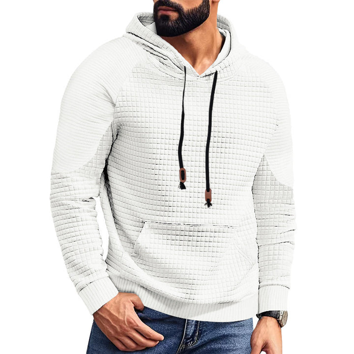 Herren nan quadratstrukturierter Kapuzenpullover in Steppoptik mit Kängurutasche, Raglanärmeln und Kordelzug Drune