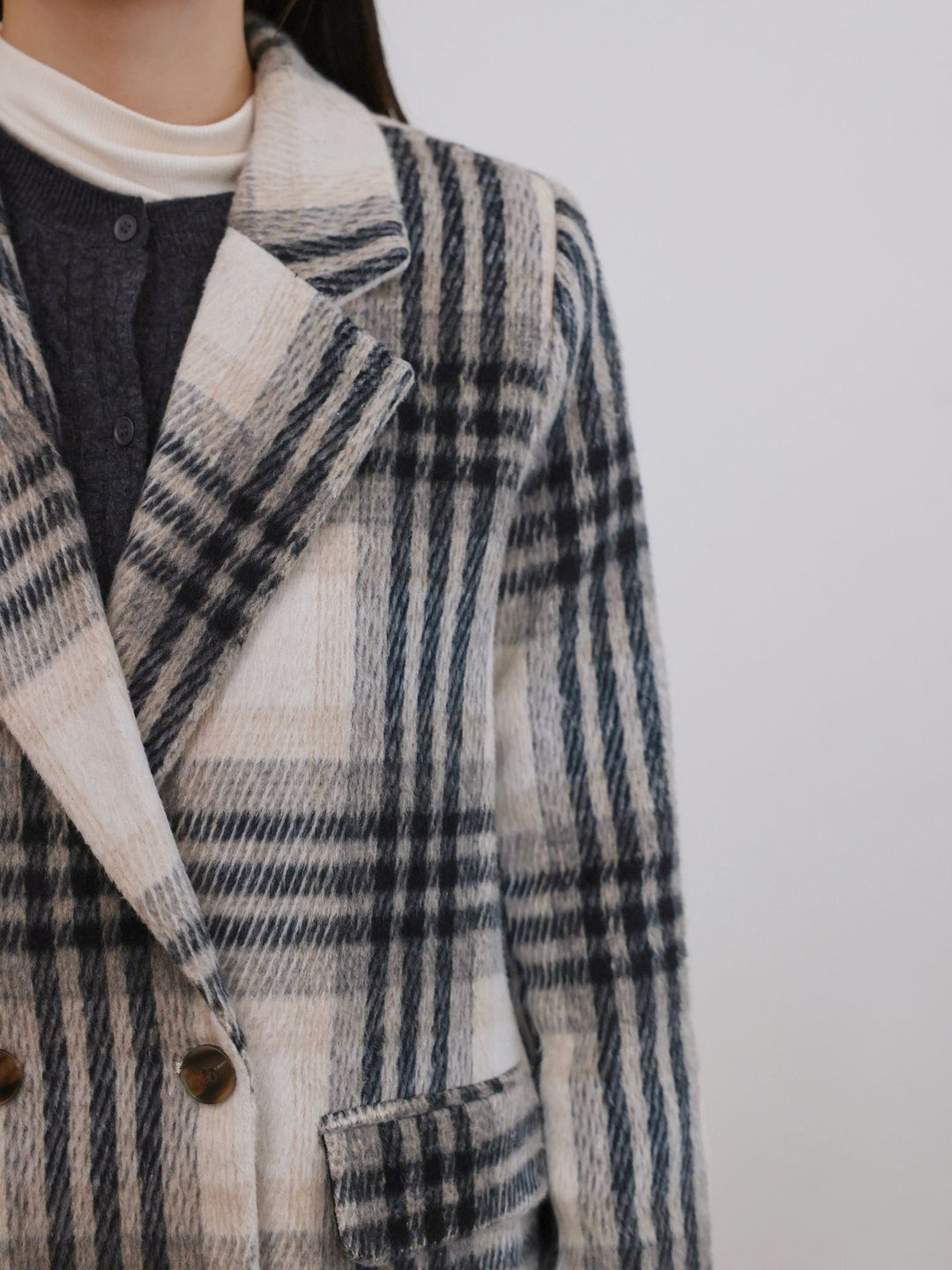Damen Karierter Bouclé-Blazer mit Reverskragen und aufgesetzten Taschen Drune