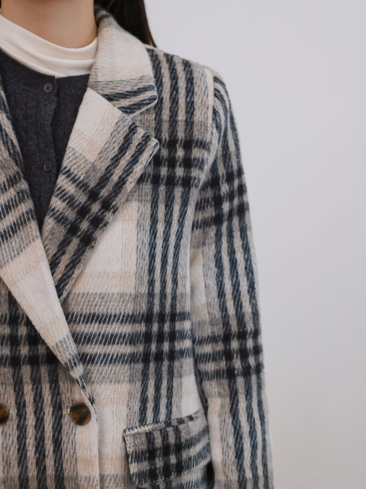 Damen Karierter Bouclé-Blazer mit Reverskragen und aufgesetzten Taschen Drune