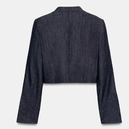 Damen Kurzblazer im Bolero‑Stil mit Spitzenbesatz und Stehkragen Drune