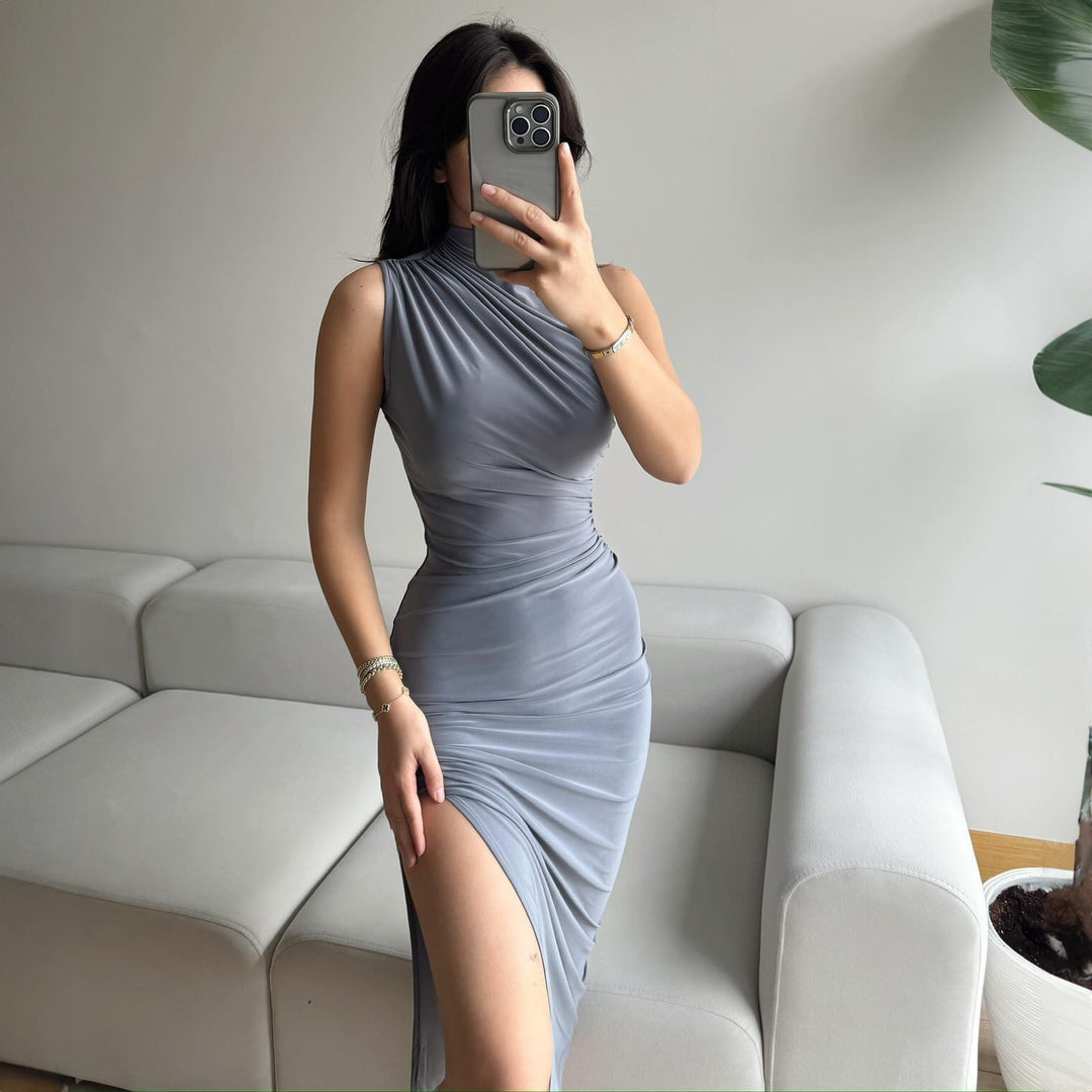 Damen Elegantes Wickelkleid mit figurbetontem Schnitt und hohem Schlitz Drune