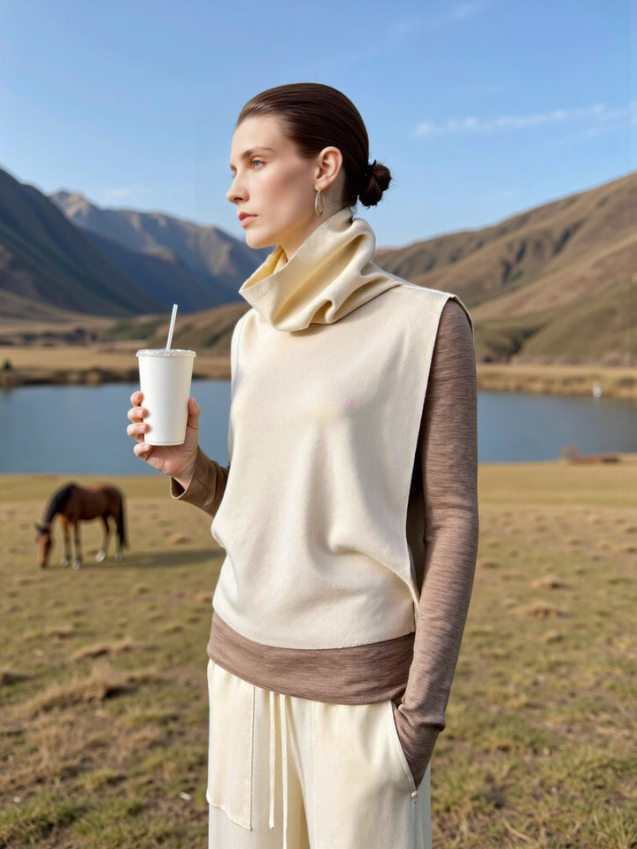 Damen Modischer Strickpullover mit hohem Kragen und weiten Hosen Drune