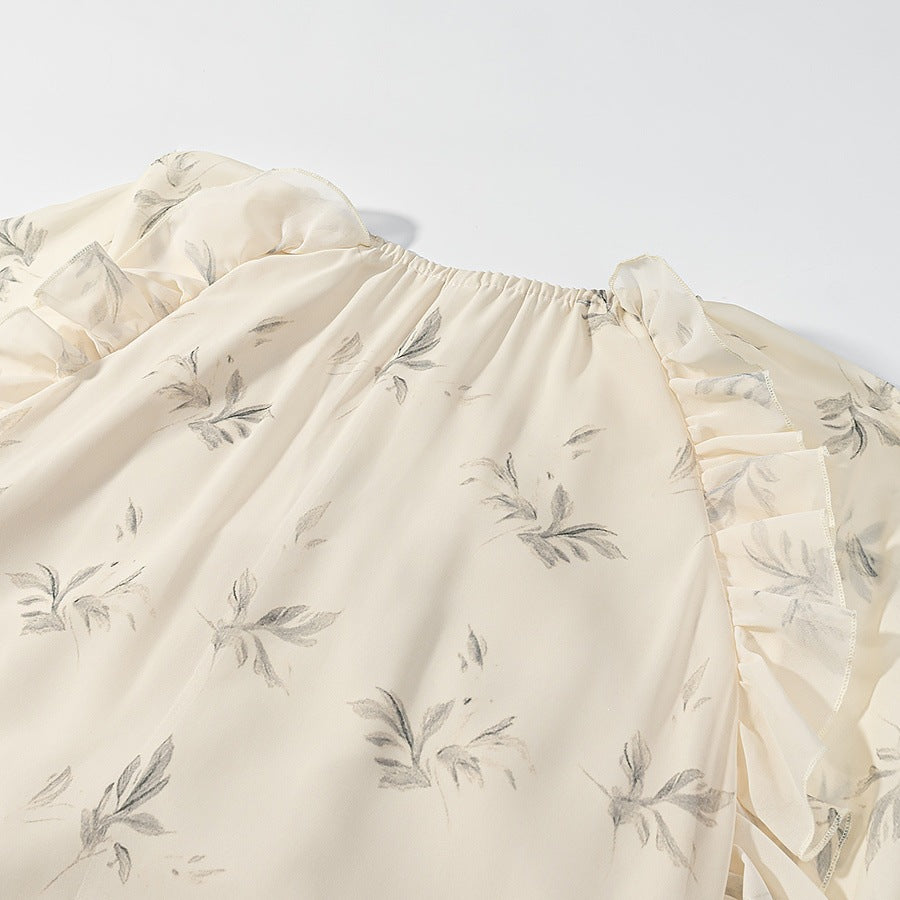 Damen Maxikleid mit eleganten Rüschendetails und floralem Druck Drune