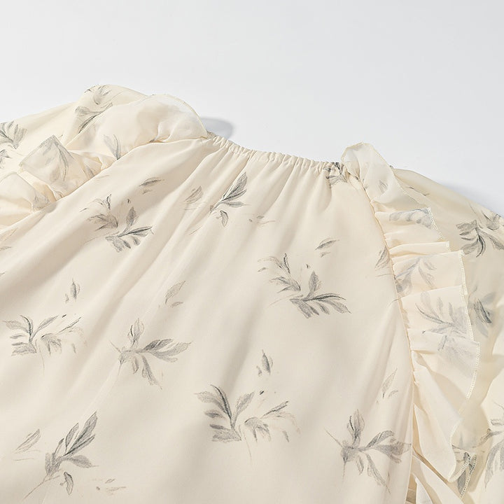 Damen Maxikleid mit eleganten Rüschendetails und floralem Druck Drune