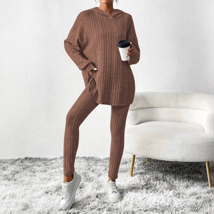 Damen Gerippter Lounge-Set aus Strick mit Oversize-Kapuzenpullover und High-Waist-Leggings Drune