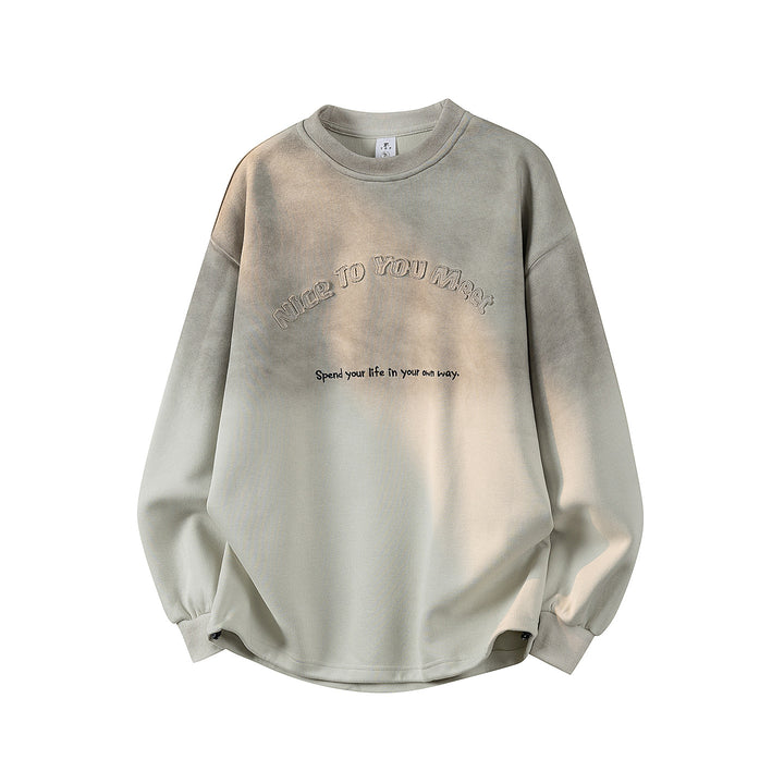Damen Oversize-Sweatshirt mit gesticktem Schriftzug, abgerundetem Saum & überschnittener Schulter Drune