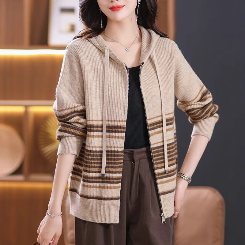 Damen Strickjacke mit Kapuze und Reißverschluss Drune