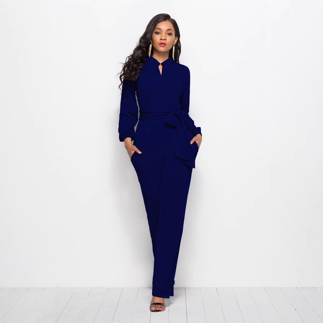 Damen Eleganter Jumpsuit mit tailliertem Schnitt und langen Ärmeln Drune