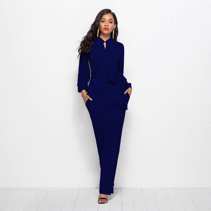 Damen Eleganter Jumpsuit mit tailliertem Schnitt und langen Ärmeln Drune