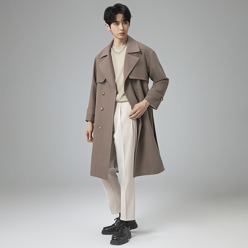 Herren Oversized Doppelreihiger Wollmix-Trenchcoat mit Schalkragen und Überschlagblende Drune