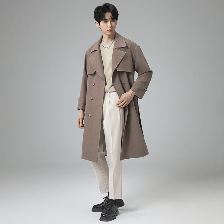 Herren Oversized Doppelreihiger Wollmix-Trenchcoat mit Schalkragen und Überschlagblende Drune