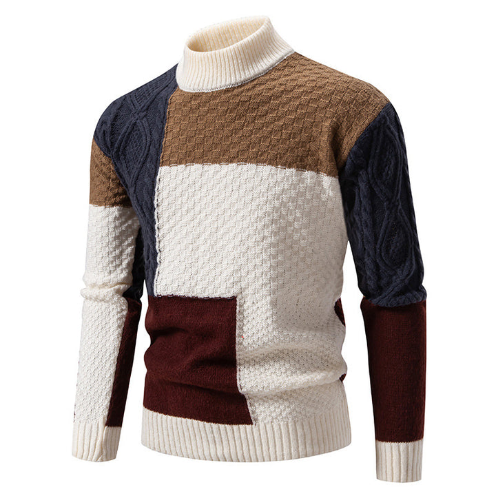 Herren modischer Rollkragenpullover mit modernem Zopfmuster und Farbblockdesign Drune
